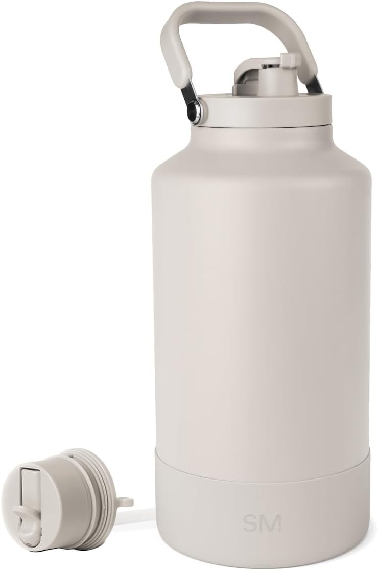 Simple Modern Trek Pivot | Gallon Water Bottle Jug with Handle & Boot | Interchangeable Straw & Chug Lids | Large Insulated Stainless Steel | Sports Camping Outdoors | 128oz, Almond Birch