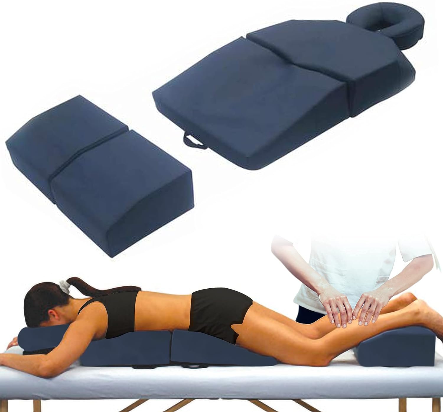 AMETHYST LAKE Pregnancy Massage Cushion with Headrest – Full Body Prenatal Bolster Positioning System – Ideal for Lower Back Pain and After Breast Surgery – Blue