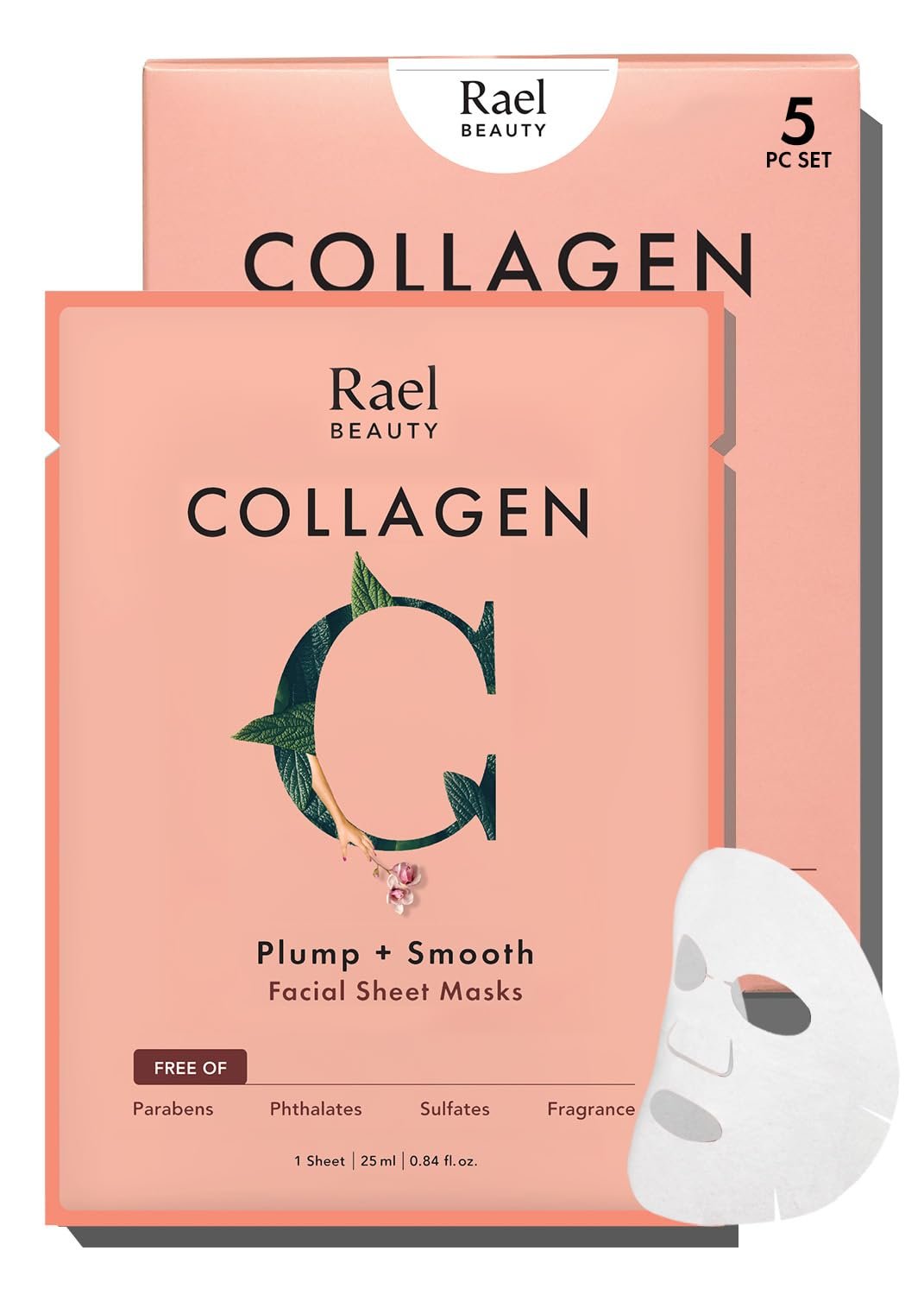 Rael Face Mask Skin Care, Collagen Face Masks – Bamboo Facial Sheet Mask, Korean Skincare, with Collagen Essence and Fruit Extracts, Nourishing and Moisturizing, All Skin Types (Collagen, 5 Sheets)