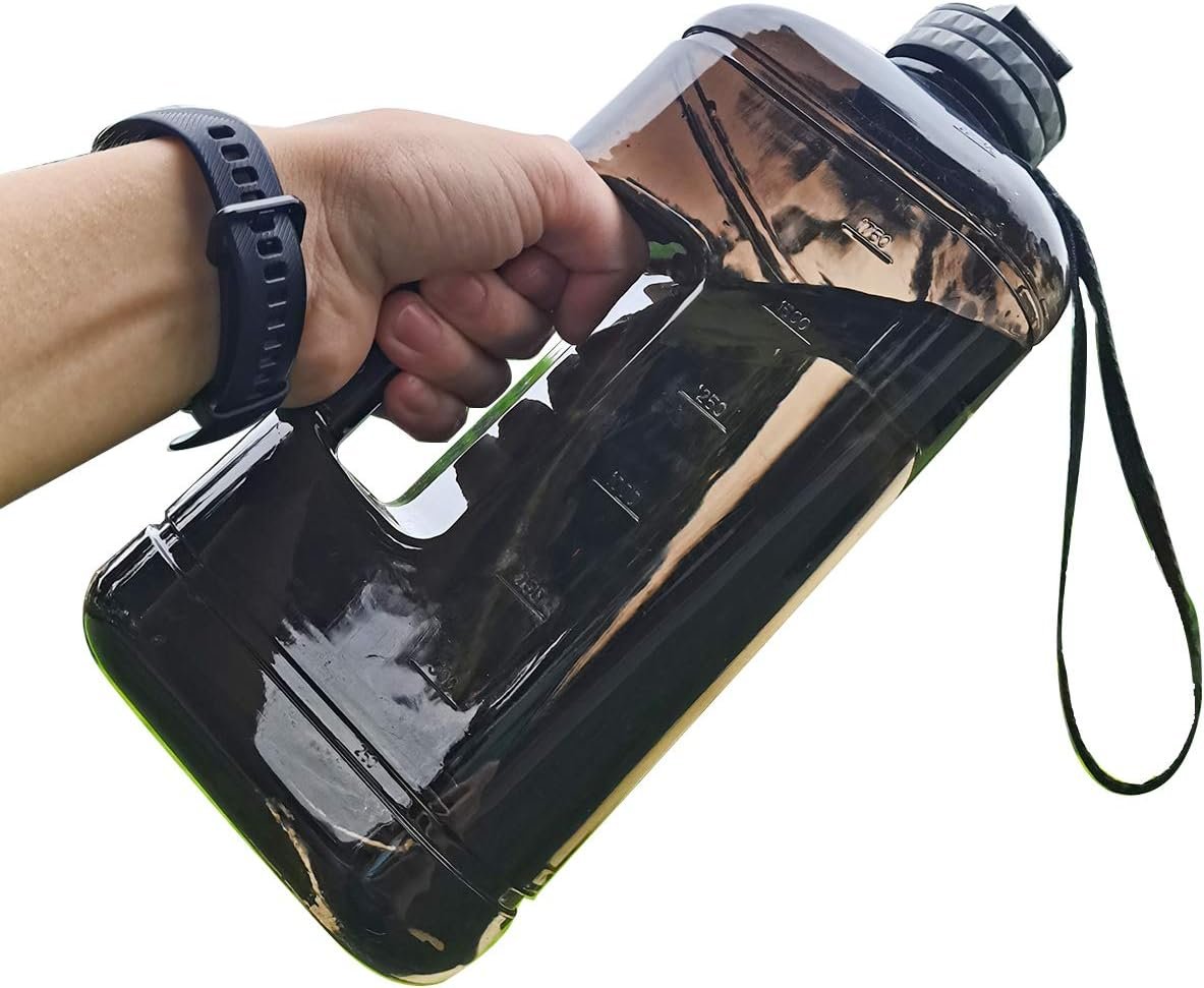 Half Gallon Water Bottle with Handle 2.2L/74OZ Large Plastic Water Bottles BPA Free Water Bottles with Strap Portable with Time Marker for Camping, Hiking and Home Activity