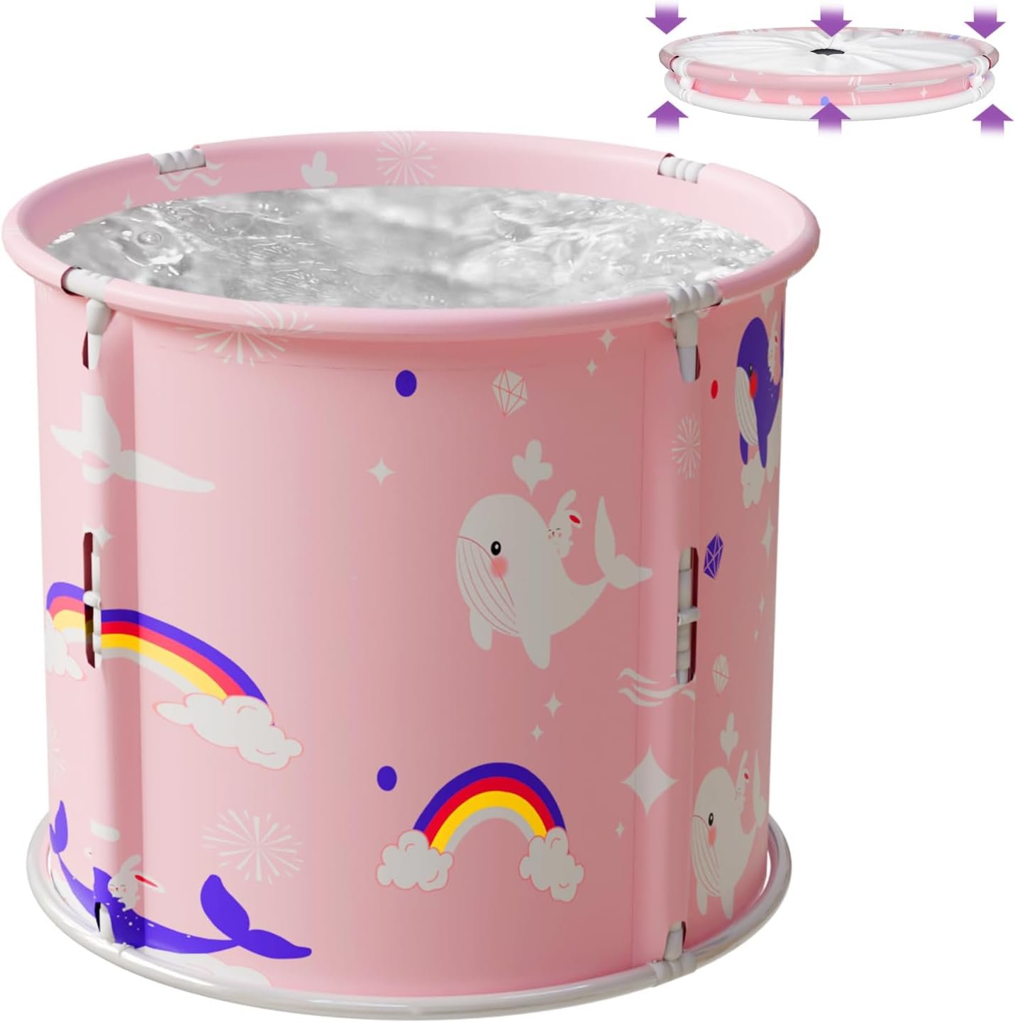 Portable Bathtub, Foldable Bathtub for Kids, Boys and Girls, Therapy Tub for Shower Stall Bathroom Fold Up Japanese Soaking Hot SPA Bath Tub, Outside Ice Bath 21.65”x23.62”(Ocean World Pink)