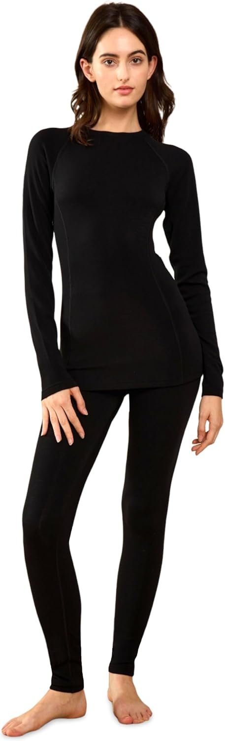 Midweight Merino Wool Base Layer Women Set, Moisture Wicking Warm Women’s Thermals Top and Bottom for Ski Snowboard