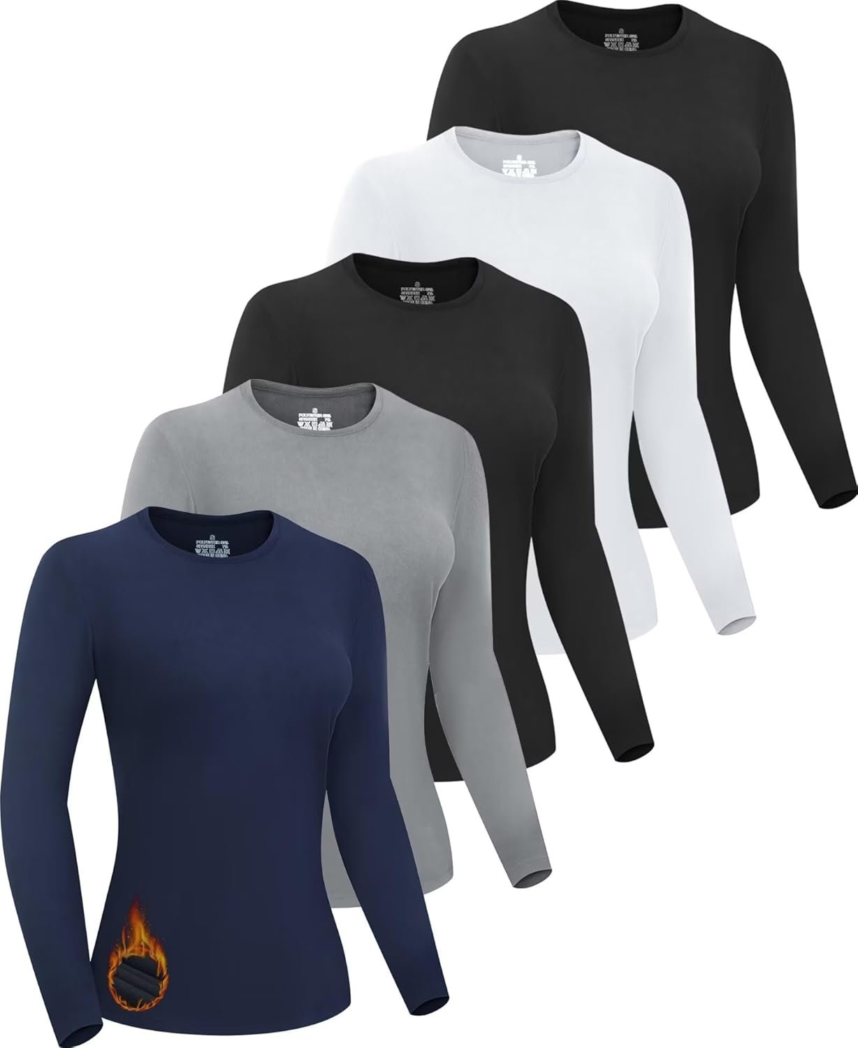 5 Pack Women’s Thermal Shirts Fleece Lined Long Sleeve Underscrub Tops Base Layer Thermal Underwear for Winter Cold Weather