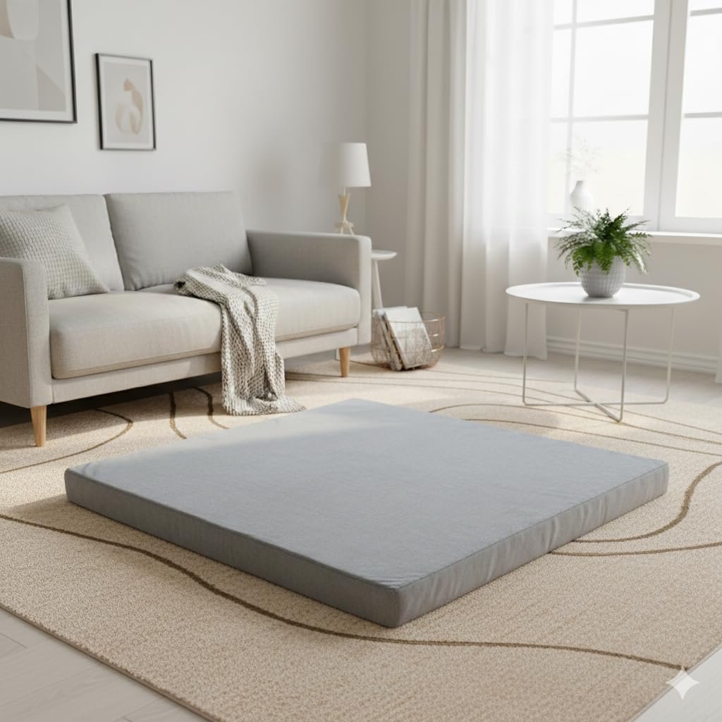Velvet Zabuton Meditation Mat – Large Floor Pillow for Adults & Yoga Meditation Cushion – High Density Foam Floor Seating with Washable Cover, 31×31 Inch (Gray)