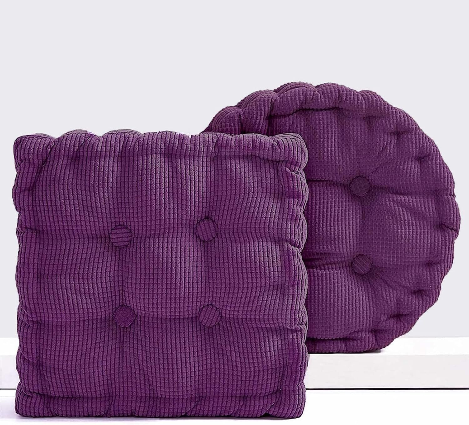 2 Pack Meditation Floor Pillow Large Square and Round Floor Cushions for Adults Purple Corduroy Floor Seat Pillows Cushion for Living Room Balcony Tatami Yoga,18×18 Inch