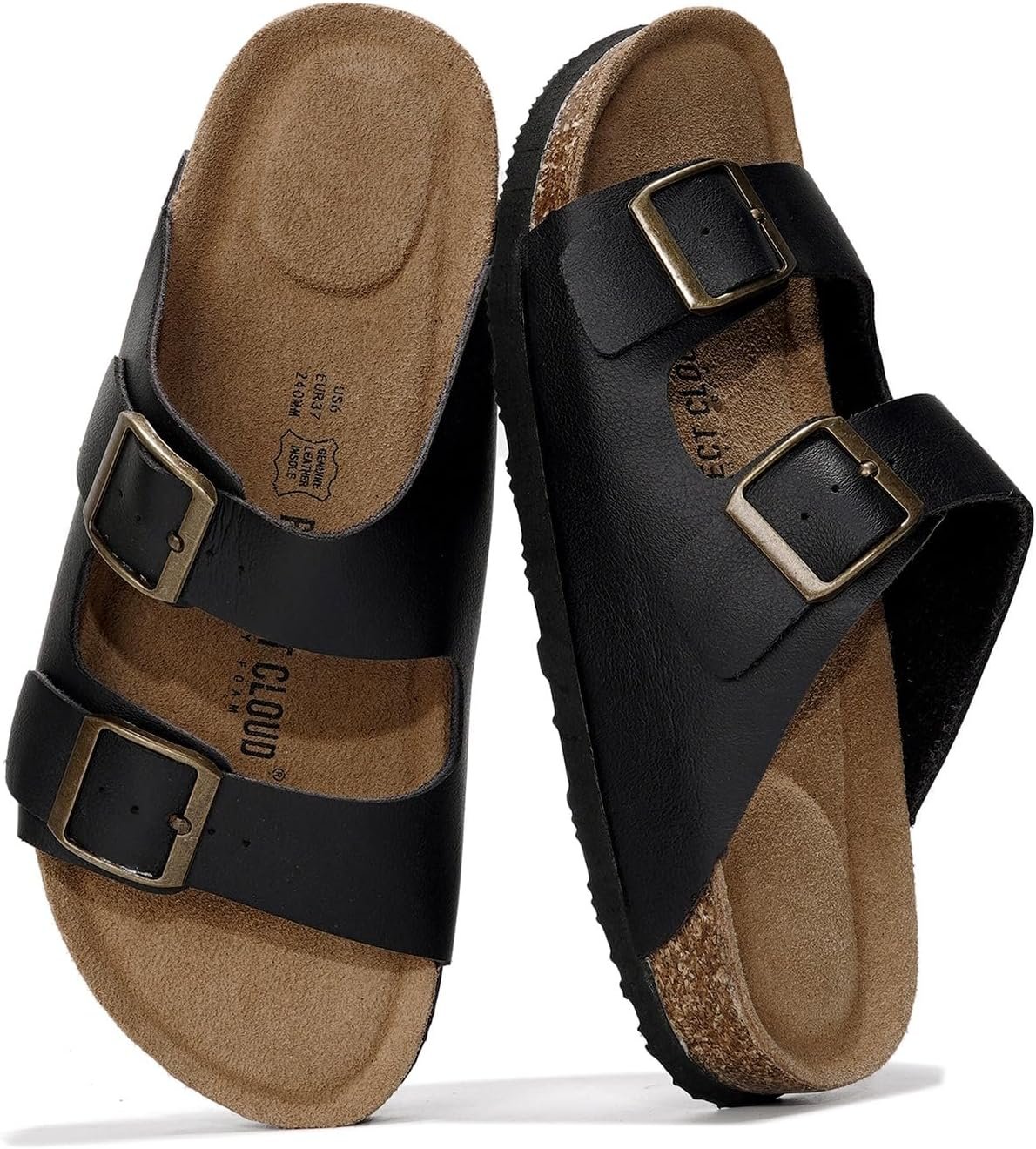 Project Cloud 100% Genuine Leather Flat Sandals For Women 2026 Cork Footbed Womens Sandals with Memory Foam and arch support Vacation Essentials Slides for Women Footwear (Venita)