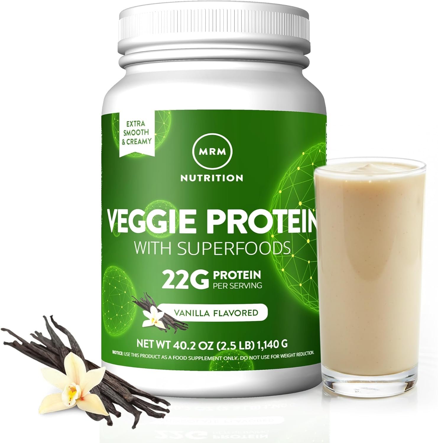 MRM Nutrition Veggie Protein with Superfoods – Vanilla Flavored Protein Powder for Women & Men, 22g of Vegan Protein, Amino Acids & Digestive Enzymes, Gluten & Dairy Free – 33 Servings