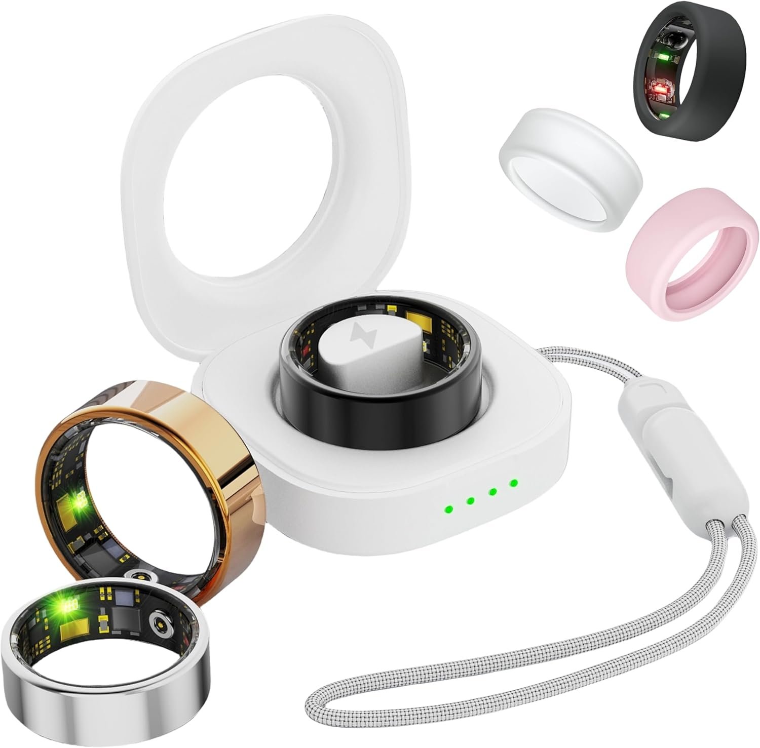 Smart Ring for Women Men, Health Fitness Tracker Ring, IP68 Waterproof Rings, Sleep Ring with Charging Case and Ring Protector, Remote Photography, Family Care, No App Fees (Silver, 8#)