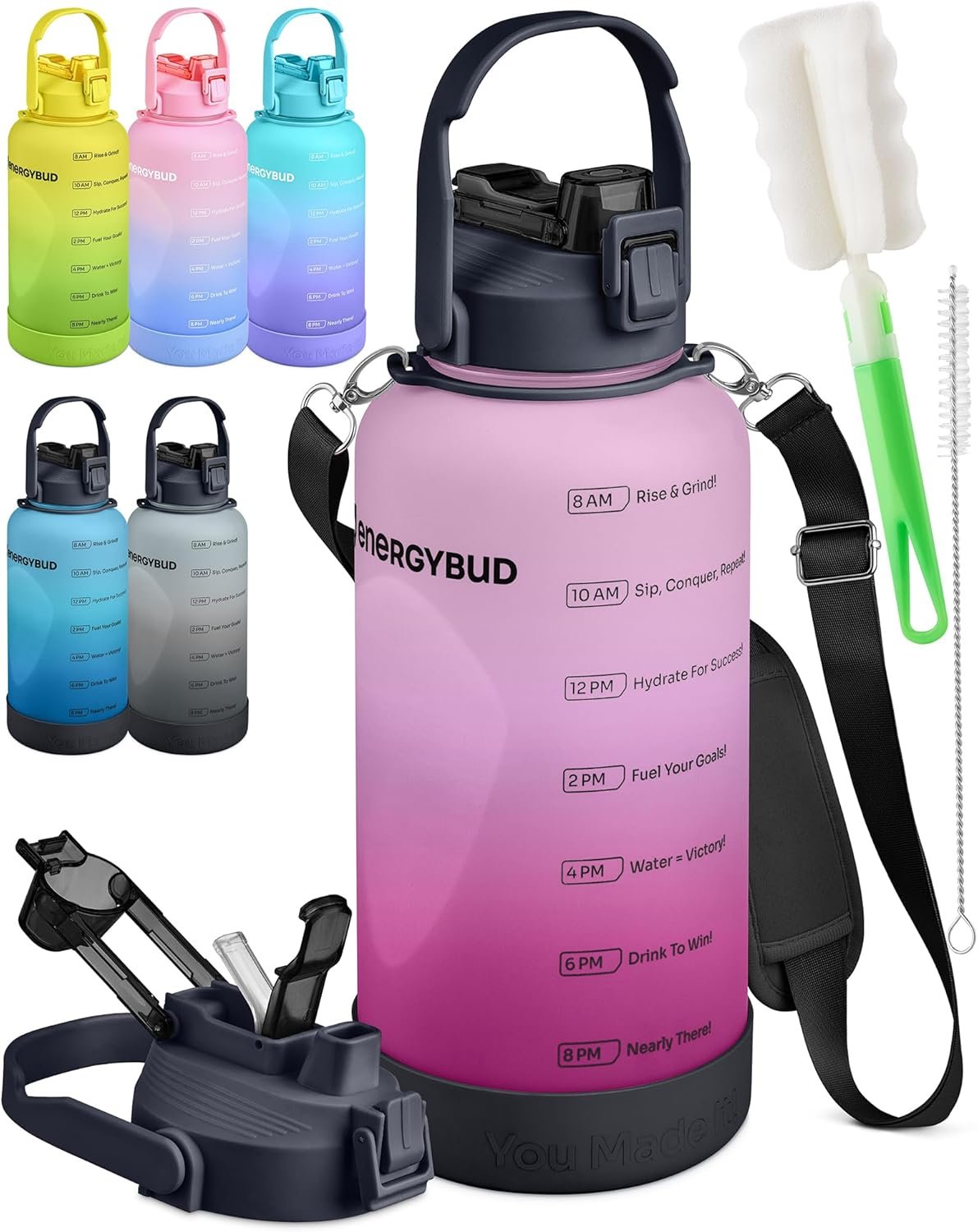 1 Gallon Water Bottle with 128 oz Capacity – Motivational Time Markers for Daily Hydration Goals – Leakproof BPA Free Tritan with Removable Straw