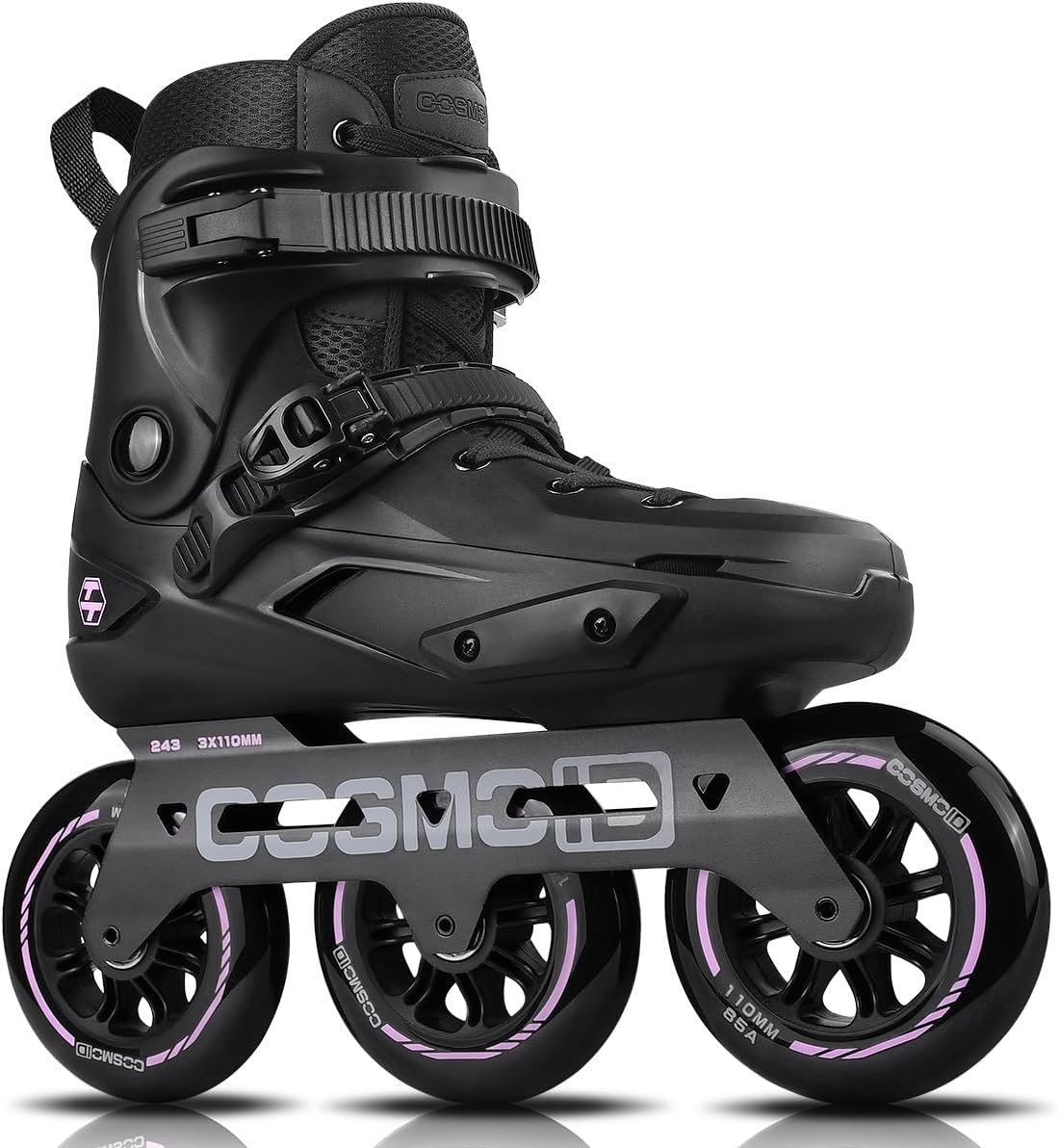Adult Inline Skate – COSMOID High Performance Roller Skates Blades for Women & Men, 3 Wheels 110mm Metal Frame,Indoor Outdoor and Fitness Black,Size 5-14.5