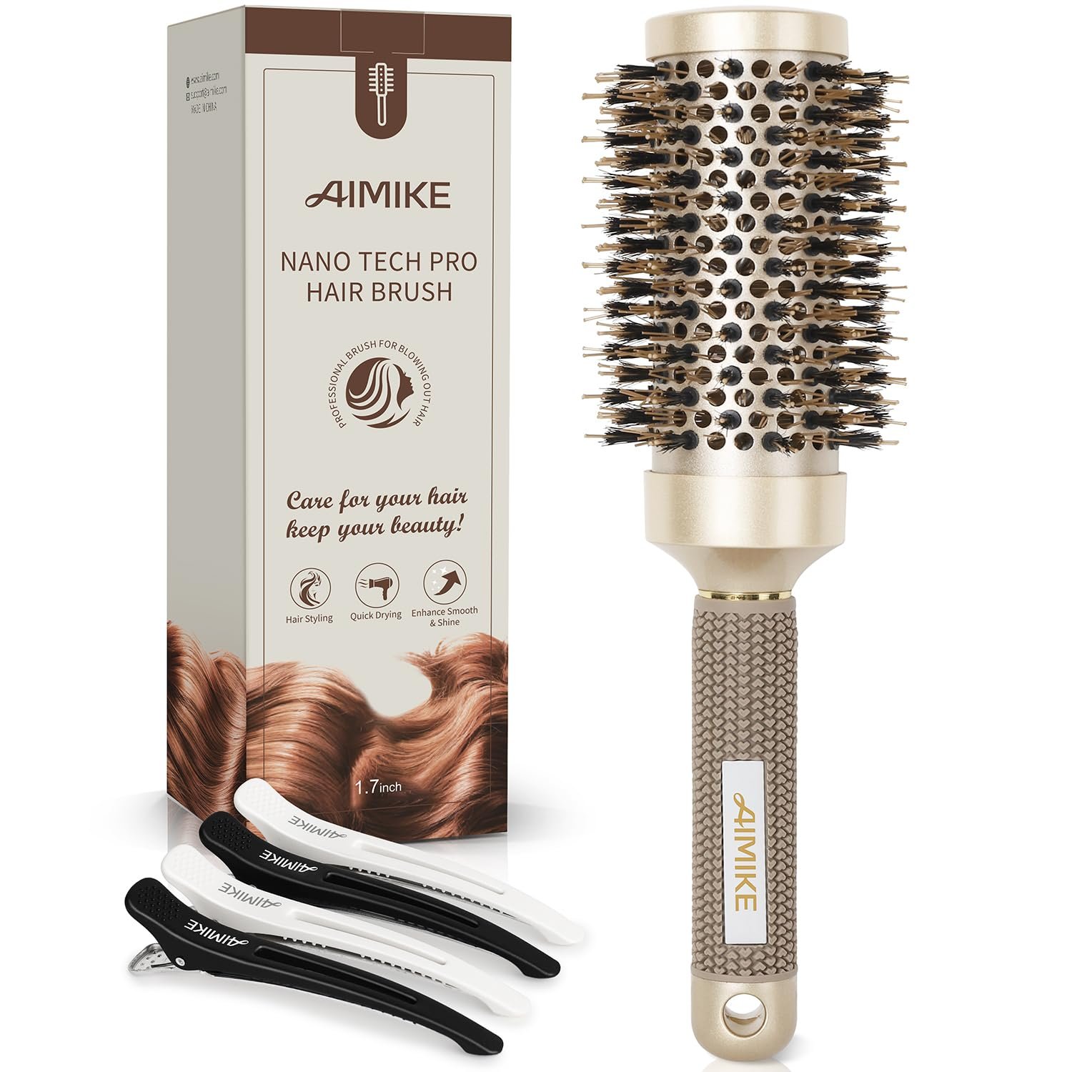 AIMIKE Round Brush for Blow Out, Medium Round Hair Brush Nano Thermal Ceramic & Ionic Tech, for Blow Drying & Styling, Curling and Shine – 2.9 inch Barrel w/Boar Bristles