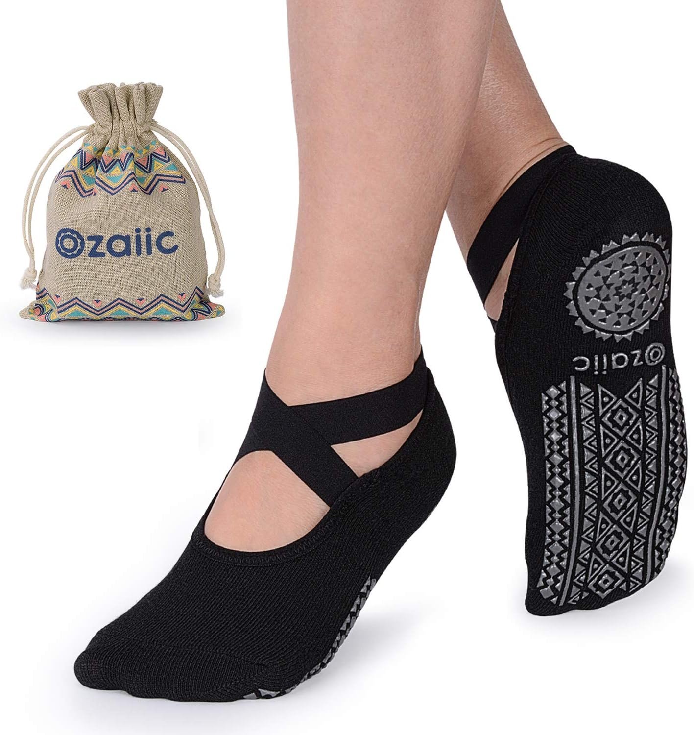 Ozaiic Pilates Socks for Women Non Slip Grip, Yoga Socks with Grippers for Barre, Hospital, Ballet, Dance, Barefoot Workout