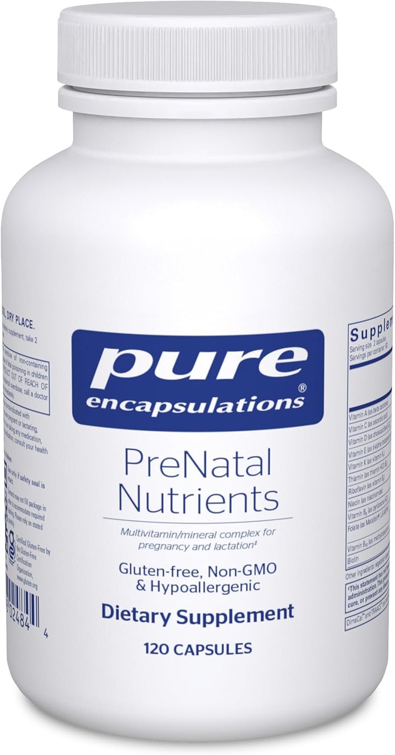 Pure Encapsulations PreNatal Nutrients – for Pregnancy & Lactation – Aids Energy & DNA Development* – with Folate, Choline & Iron – Gluten Free & Non-GMO – 120 Capsules