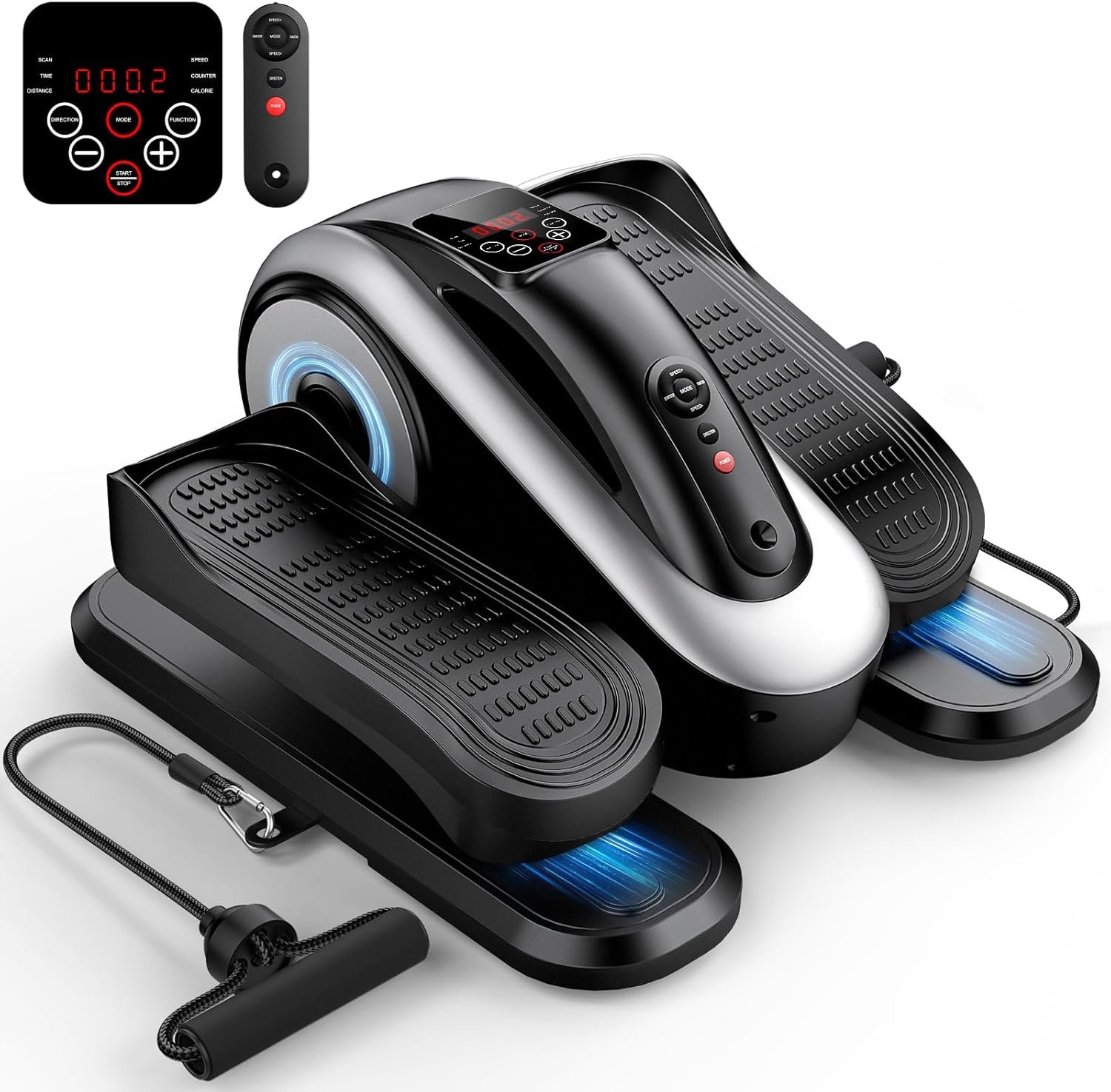 Large Size Under Desk Elliptical Machine,Electric Leg Exerciser for Seniors,12 Adjustable Speeds&12 Modes with Remote Control,Elastic Rope,Manual&Auto Mode for Home Office