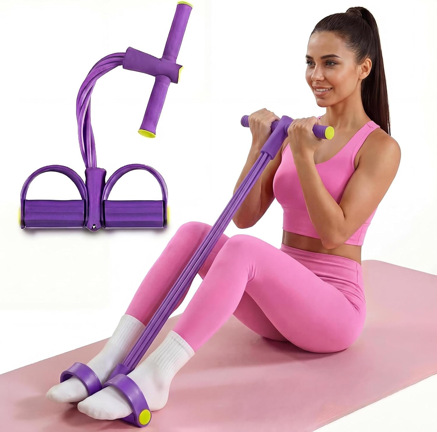 Multifunction 6-Tube Pedal Resistance Bands with Handles, Pull Up Assistance, Yoga, Ab Workout, Home Gym Equipment, Full Body Exercise Trainer for Men & Women（Pruple）