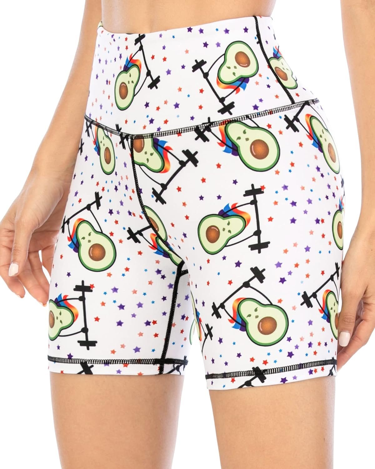 ZLLW Women’s High Waist Cute Print Workout Yoga Shorts, 5 inch Squat Proof Biker Shorts Stretch Athletic Running Shorts