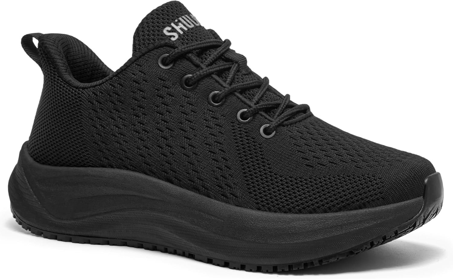 Women’s Non Slip Work Shoes Slip Resistant Nurse Sneakers with Arch Fit Support Comfortable Mesh Walking Shoes for Food Service Chef Kitchen Restaurant Black