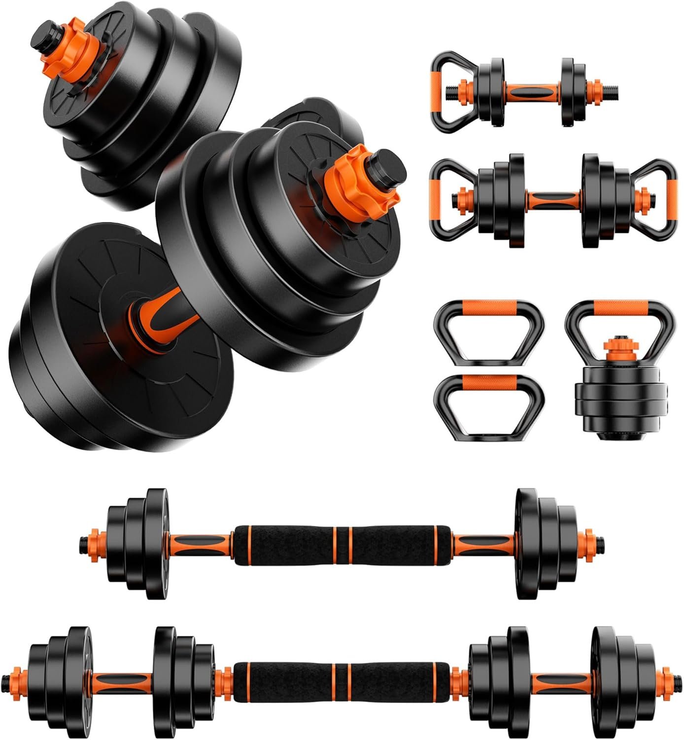 Stepwaver Adjustable Dumbbell Set 20LBS/50LBS/70LBS/90LBS Free Weights Dumbbells,4 in1 Weight Set,Dumbbell, Barbell, Kettlebell, Push-up, Home Gym Fitness Workout Equipment for Men Women