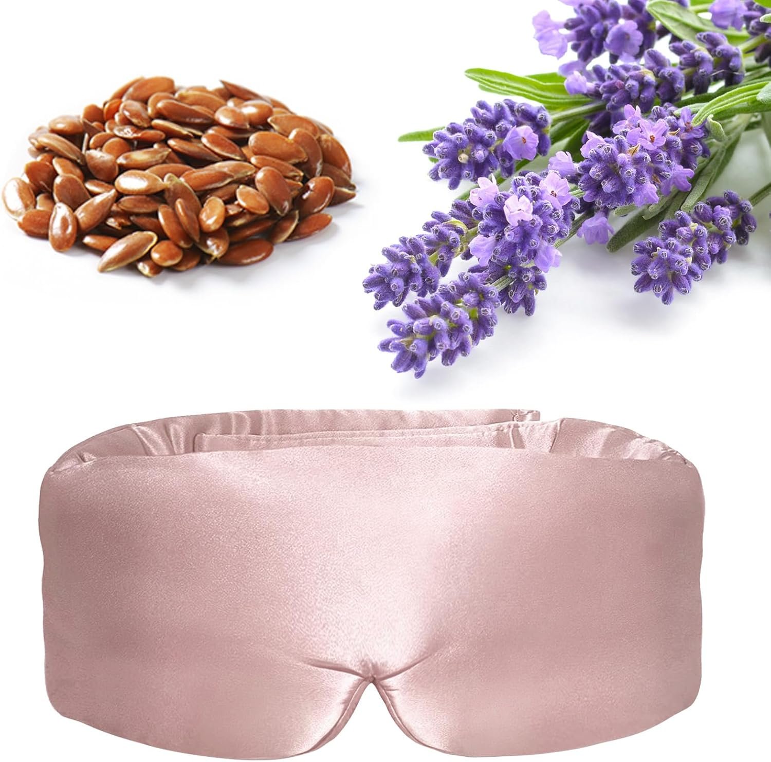 Lavender Heated Eye Mask, Weighted Sleep Mask for Dry Eyes & Blepharitis, Microwave Warm Compress to Remove Styes, Adjustable Satin Eye Pillow-Pink