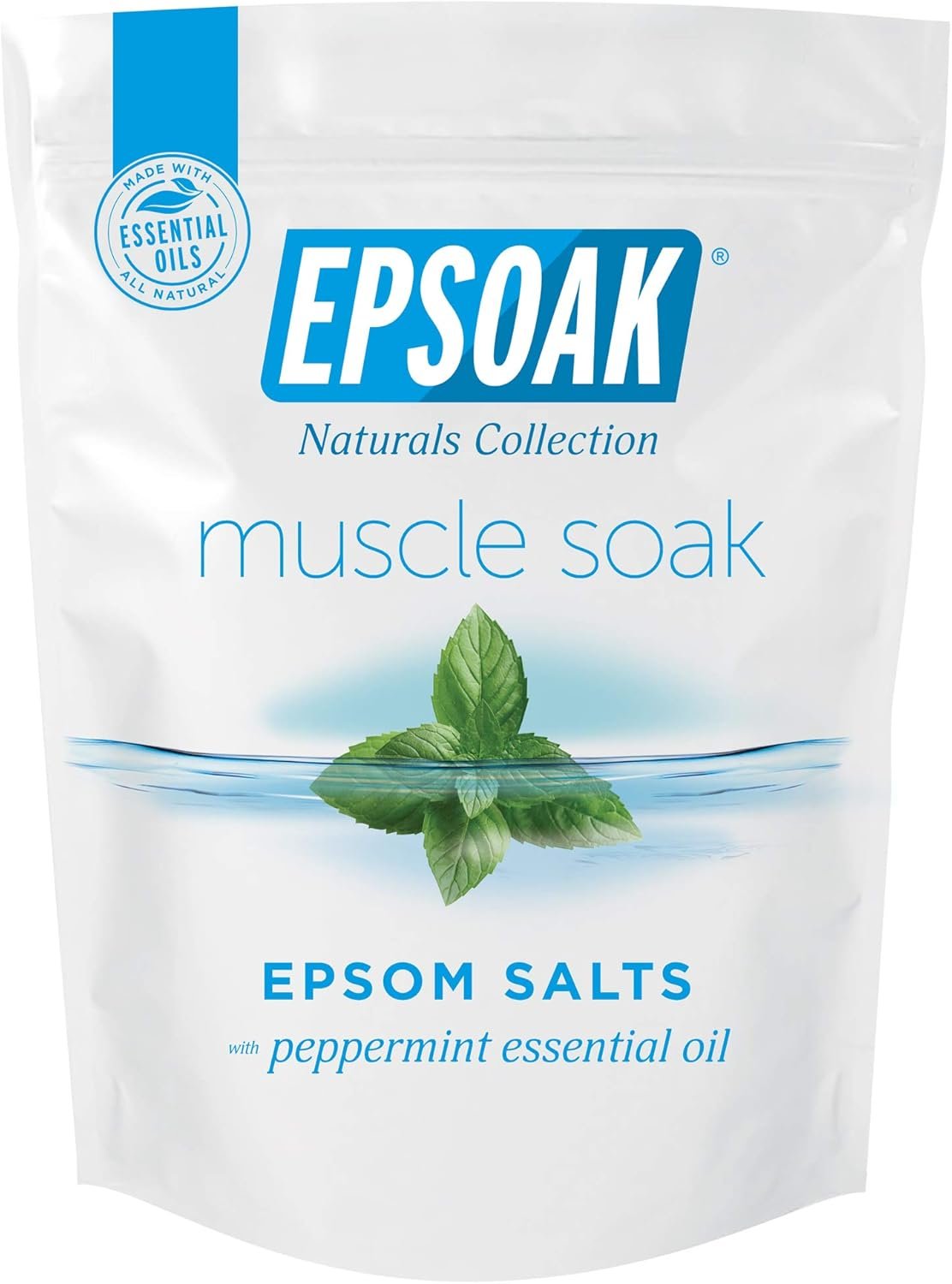 Epsoak Muscle Soak 2 lb. USP Magnesium Sulfate with Peppermint Scent Resealable Epsom Salt Bag, Made in The USA, Cruelty-Free Certified
