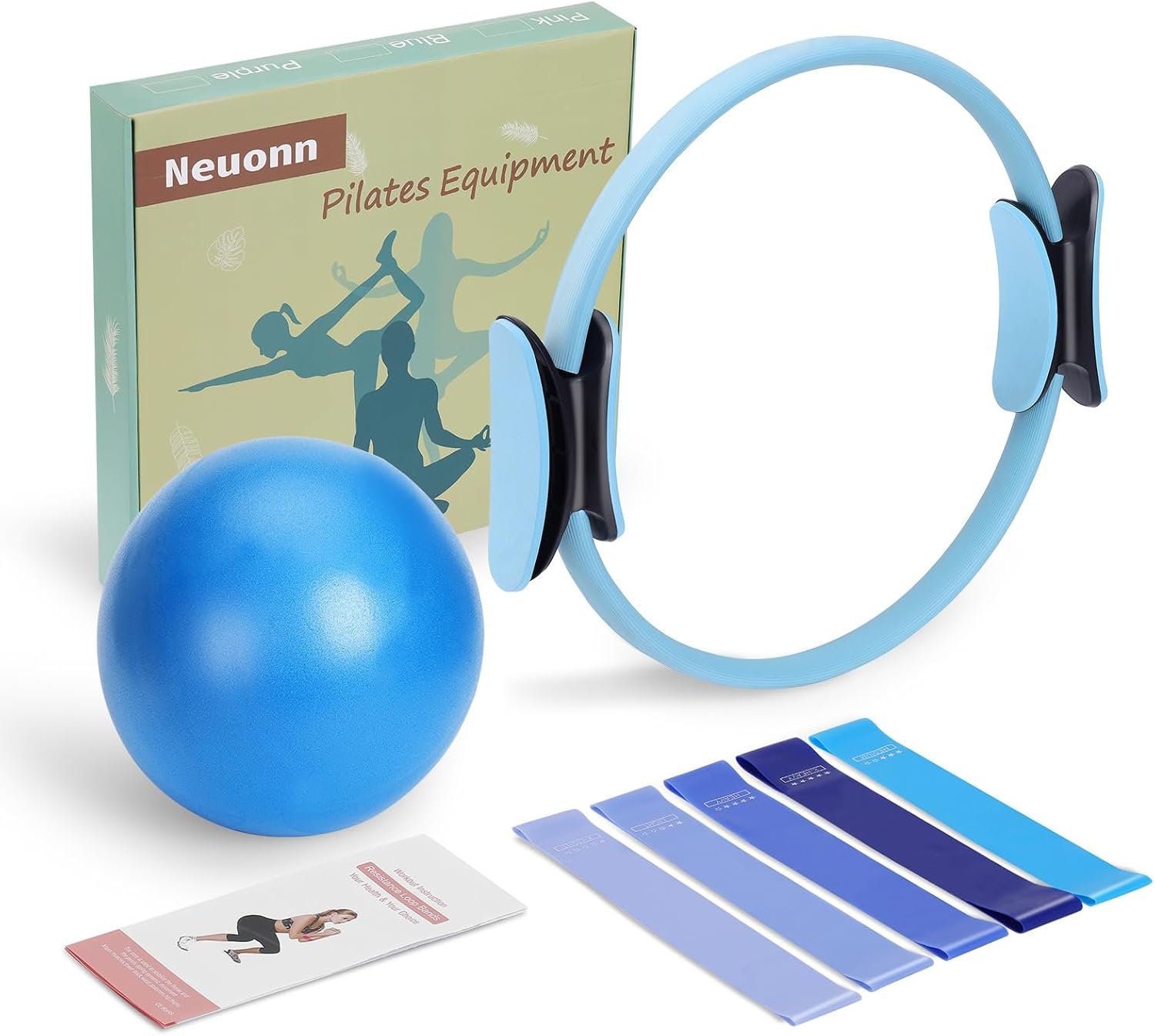 Pilates Ring Set for Home Workout, Pilates Essentials Kit for Women, [12” Fitness Circle, Pilates Balls, Resistance Bands] Starter Set for Yoga, Exercise, Toning and Flexibility