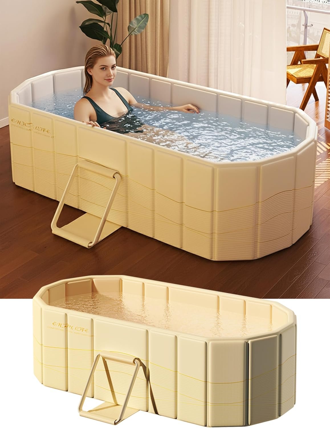 Portable Bathtub Ice Bath Tub – Foldable Collapsible Bathtub for Adult Shower Bathroom Hot SPA Soaking Cold Plunge Tub Freestanding Bathtub 59″Lx22″Wx20″H White