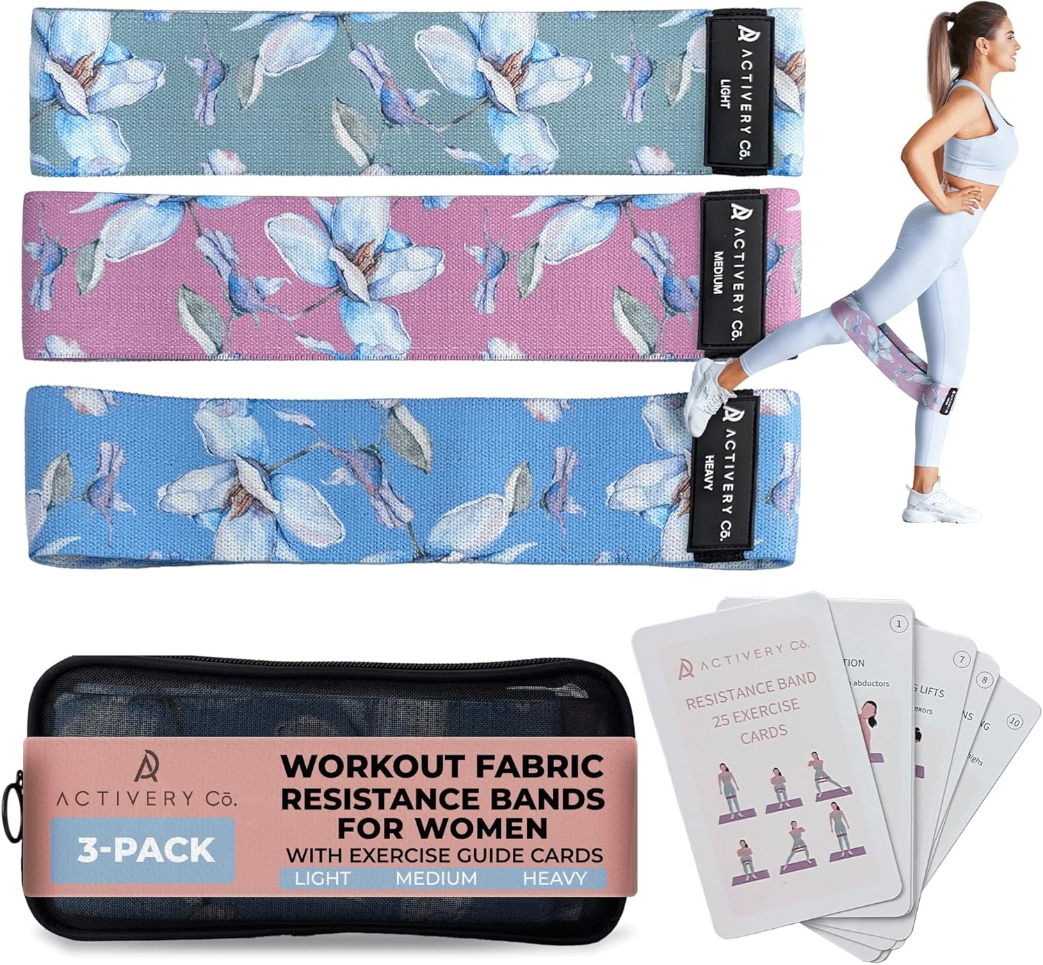 Fabric Resistance Bands for Women – Non-Slip Fitness Tool for Glutes, Legs & Full-Body Training – Ideal for Toning & Recovery – Includes Workout Guide & Travel Bag – 3 Pack