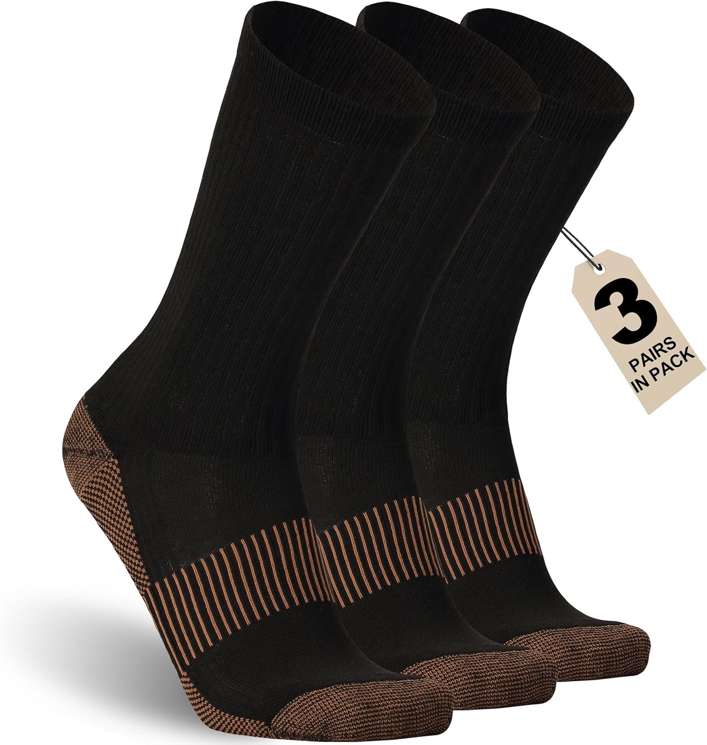 Dsource Copper Hiking Socks, Unisex Crew Cushioned Sole Arch Support Golf Running Compression Socks 6 Pairs