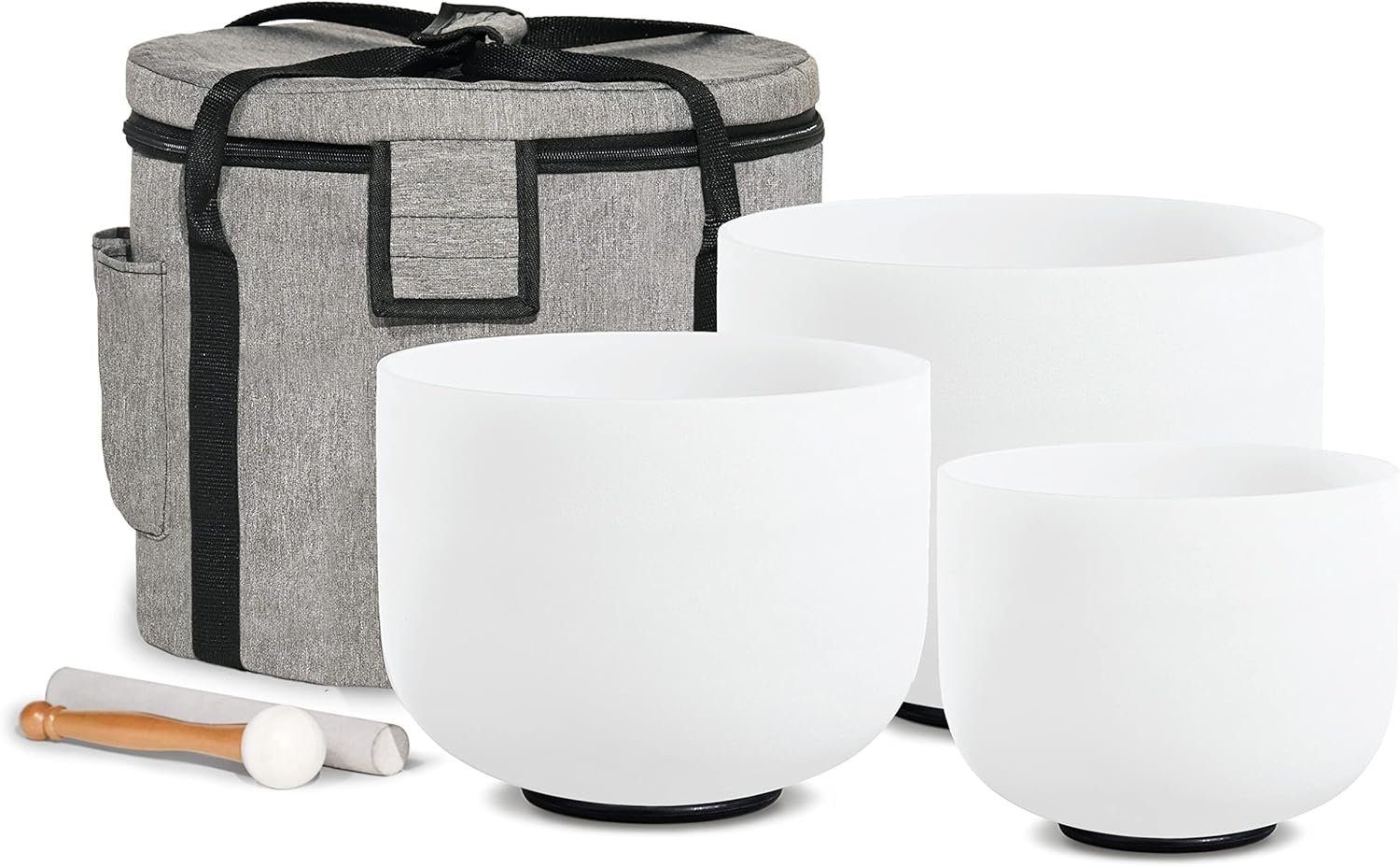 CVNC Set of 3 PCS 440HZ 6″ A Note 8″ F Note and 10″ C Note Frosted Chakra Quartz Crystal Singing Bowl with Carry Case Bag for Sound Healing Meditation