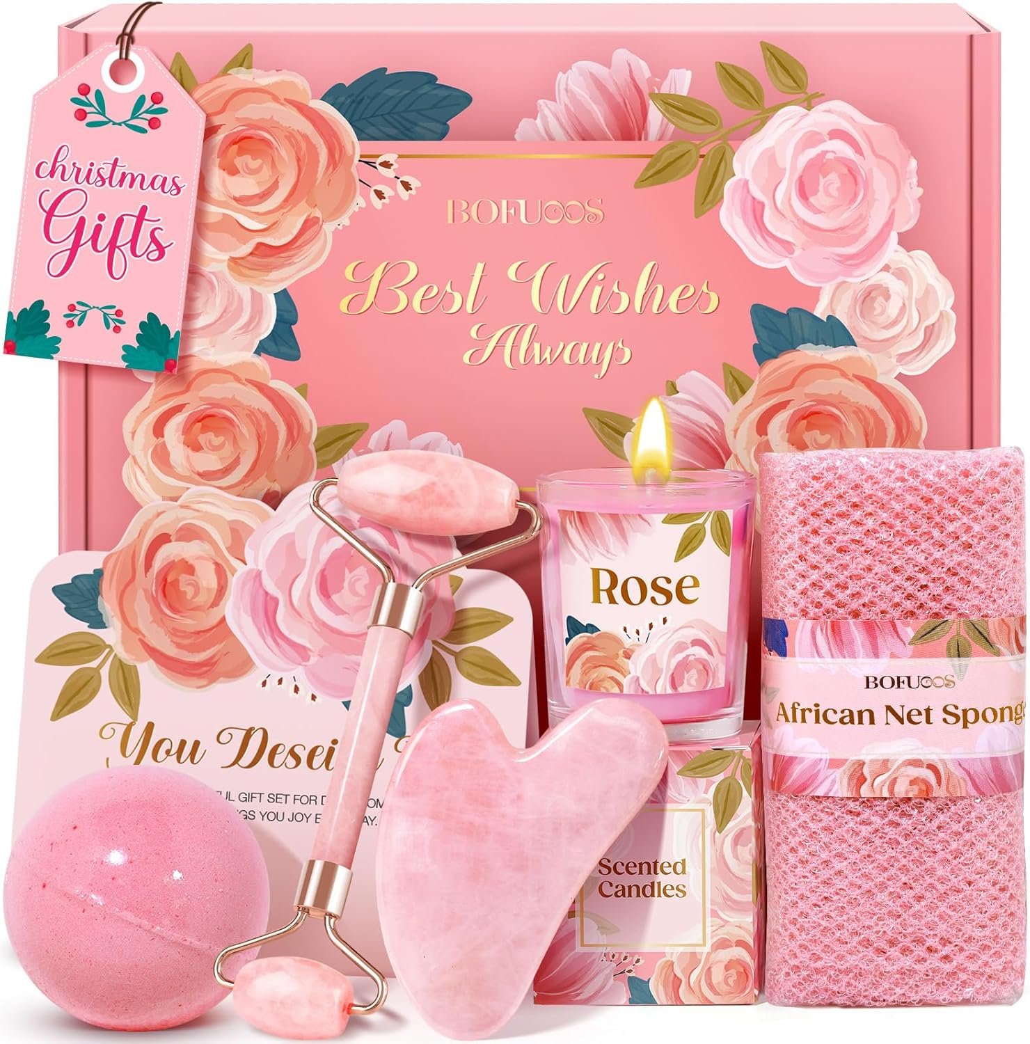 Mothers Day Gifts for Mom, Women, Wife, Teen Girls – Gua Sha & Jade Roller Facial Tools Gifts Set, Self Care Spa & Bath Gift Baskets for Women, Christmas, White Elephant, Birthday Gift