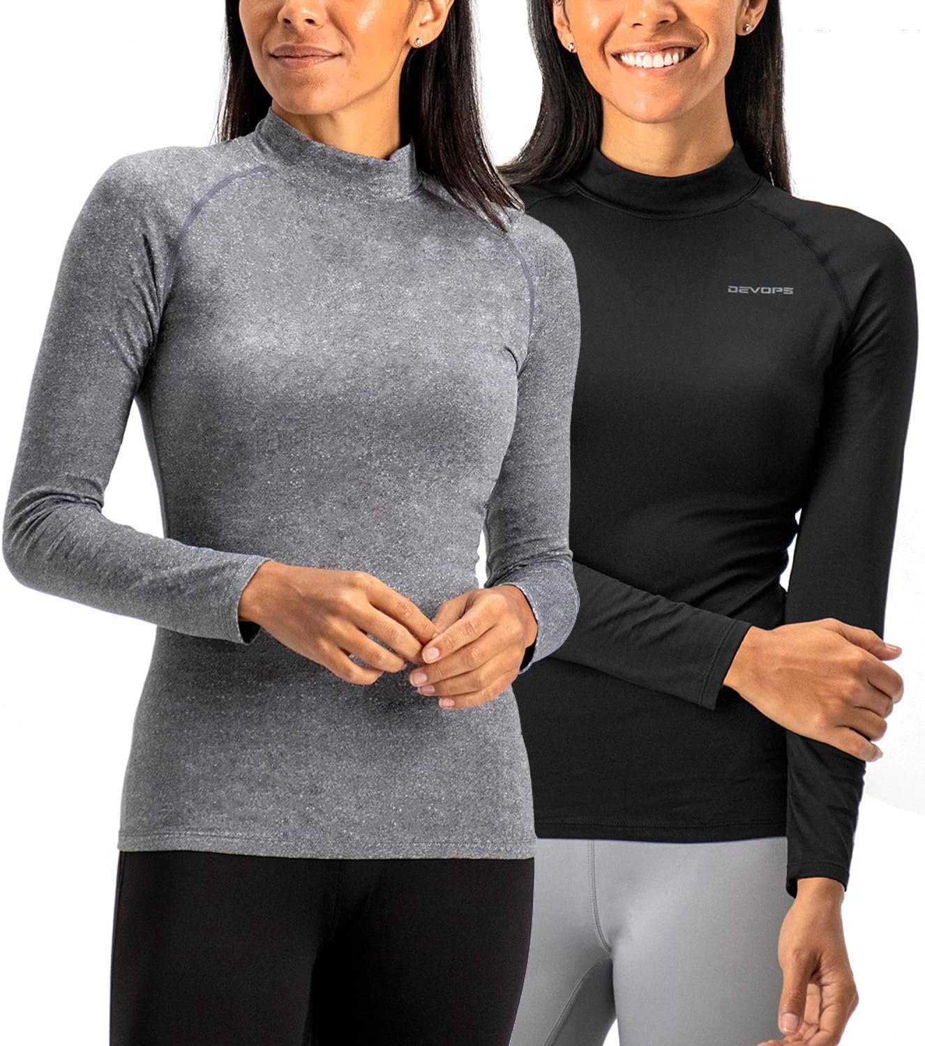 DEVOPS Women’s 2 Pack Thermal Turtle Long Sleeve Shirts Compression Baselayer Tops