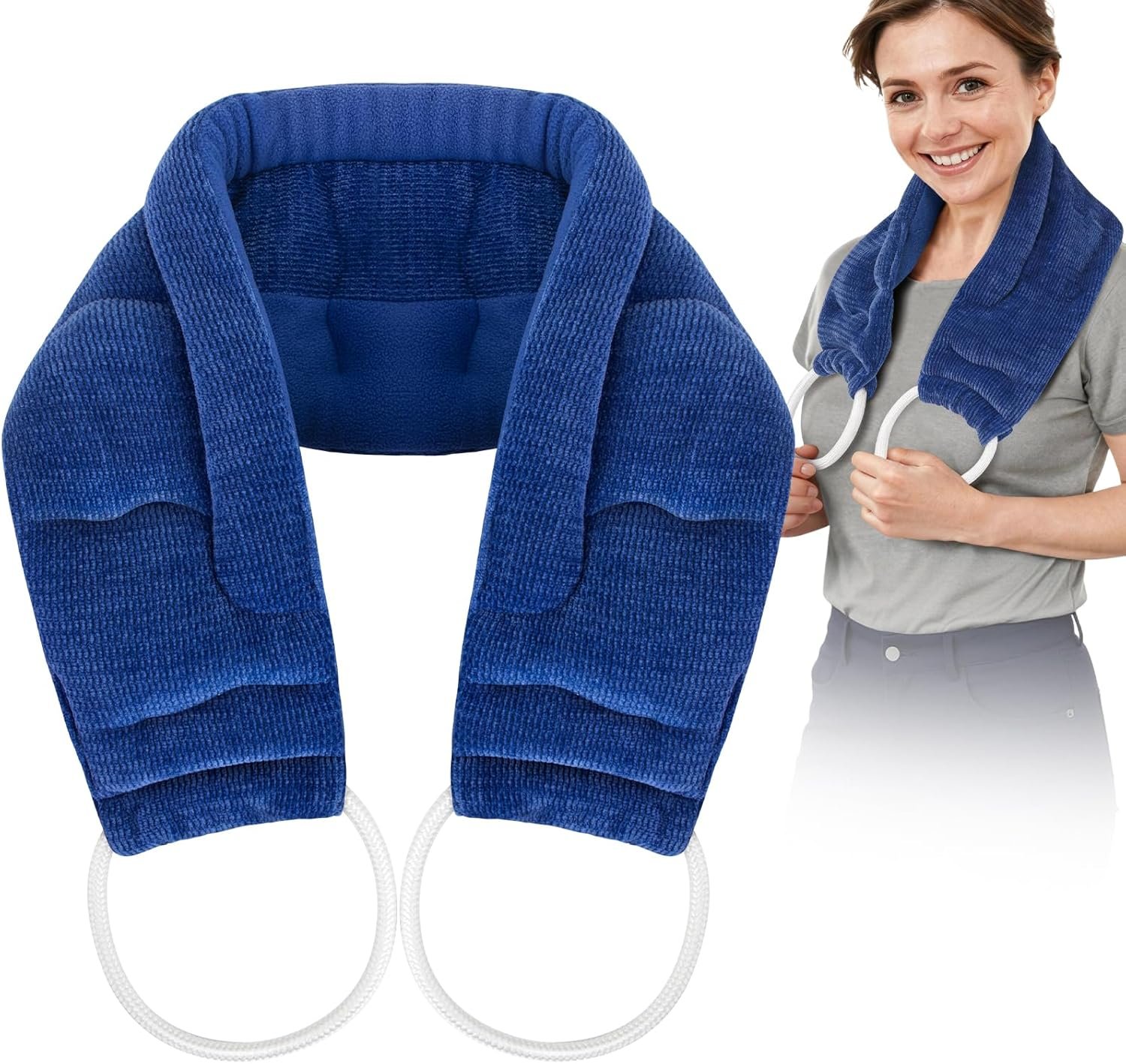Hilph Microwavable Heating Pad for Neck Shoulder, Long & Extra Wide (34.3″ x 6.7″) Moist Heat Neck Warmer Wrap for Pain Relief, Weighted Hot Compress for Muscle Relaxation, Gift for Women Men, Seniors