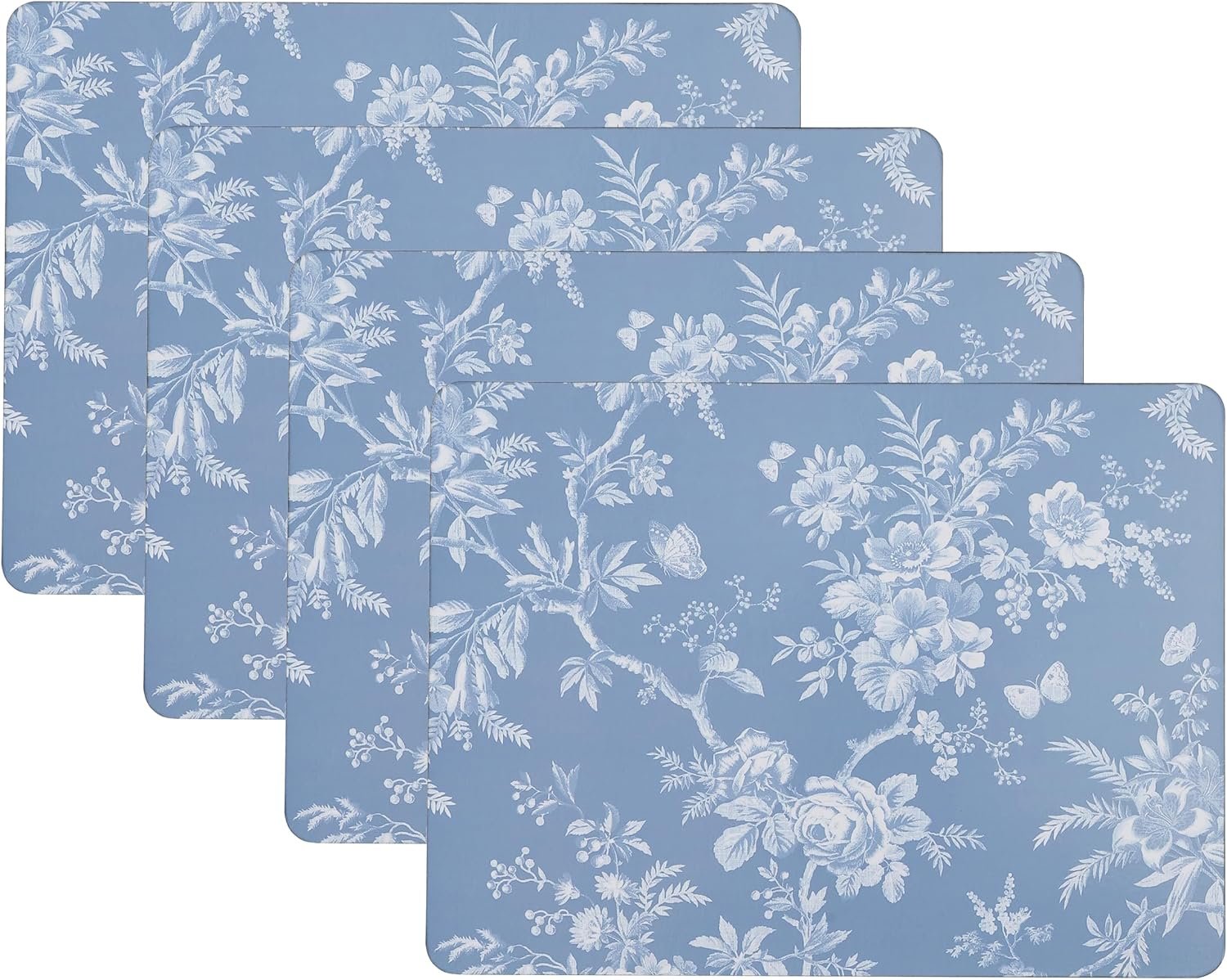 Laura Ashley Cork Placemats 16 x 12-inch for Kitchen and Dining Tables, Heat Resistant, Durable, Easy Clean, Set of 4, Walled Garden