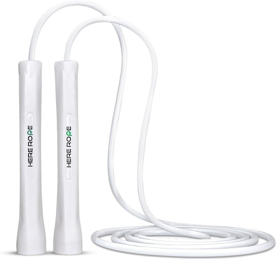 HEREROPE Adjustable Jump Rope – 5mm PVC Skipping Rope with Unbreakable Handles, Non-Kinking, Includes 1 Spare Rope for Indoor & Outdoor Fitness Training for Men, Women