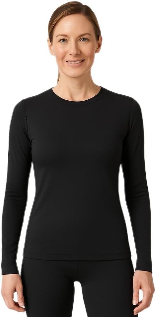 Lands’ End Women’s Thermaskin Baselayer Long Sleeve Crewneck Top – Lightweight Heat-Generating Thermal Shirt