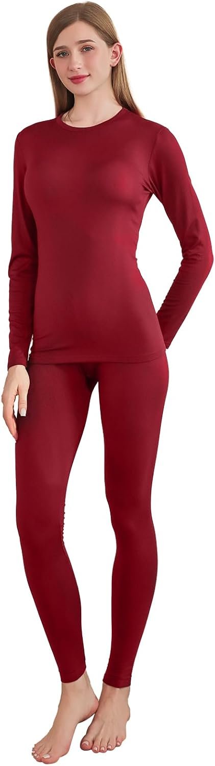 Thermal Underwear for Women Set, Fleece Lined Base Layer Women Top Bottom, Anti Odor Long Johns & Sleeve Shirt