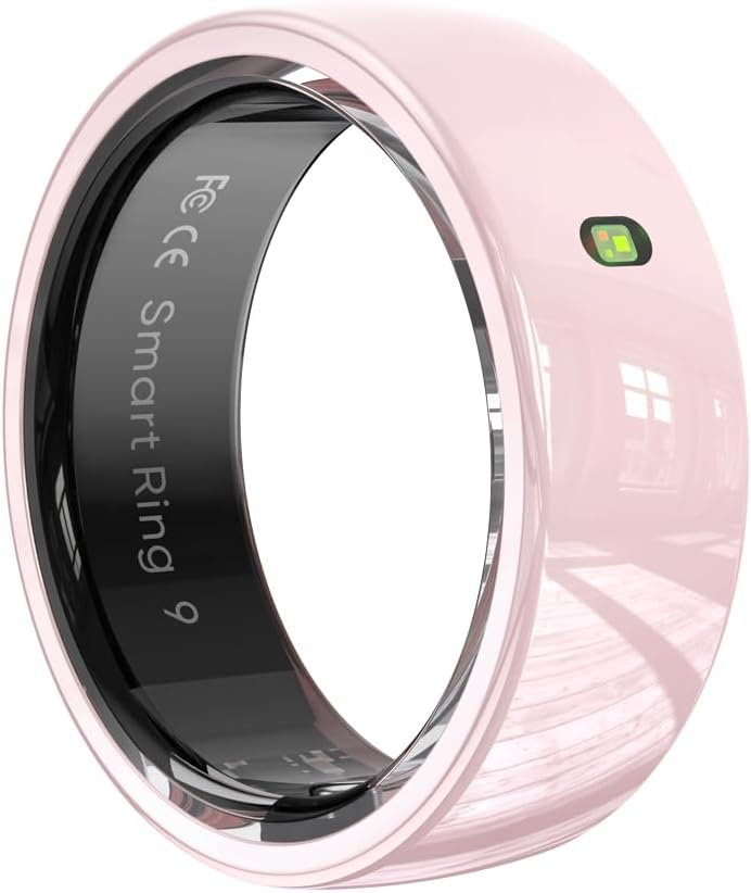 Pink Ceramic Smart Ring for Women, Health Fitness Tracker with Sleep Heart Rate Monitor, Gesture Touch Control, Women’s Health Tracking, Waterproof Long Battery (Size #10)