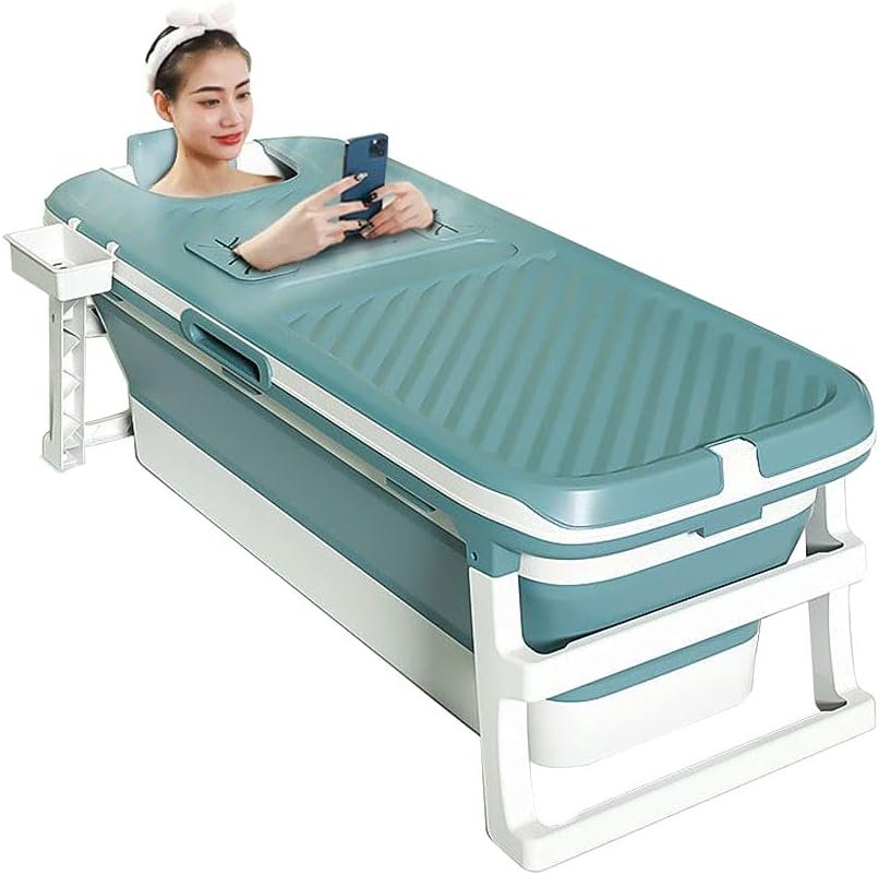Foldable Bathtub Portable Soaking Bath Tub for adult,Ideal for Hot Bath Ice Bath with Reached Out Hands 53 inch