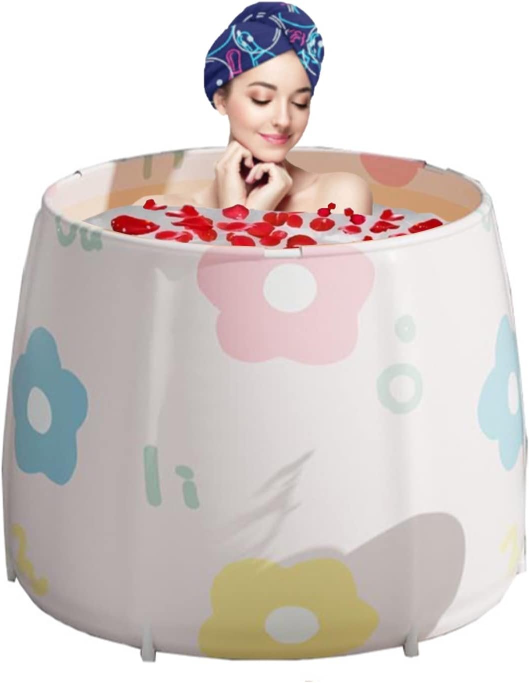 Genrenyen Portable Bathtub for Adults Foldable PVC SPA Soaking Standing Bath Tub for Shower Stall, Non-Inflatable Hot Ice Bath Tub with Thickened Thermal Foam to Keep Temperature