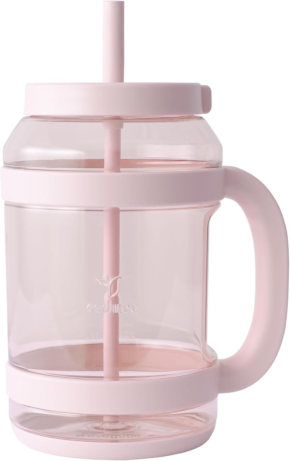 REDUCE WaterDay 80 oz Water Jug with Time/Ounce Markings – Spill-Proof Straw, Durable Tritan – Big Water Bottle for Daily Hydration – Dishwasher Safe, Clear & Easy to Clean, Pink Quartz