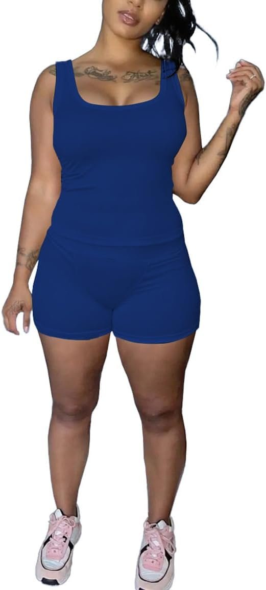 Womens Sleeveless Two Piece Set Summer Tank Top & Shorts Casual Lounge Workout Athletic Matching Outfits