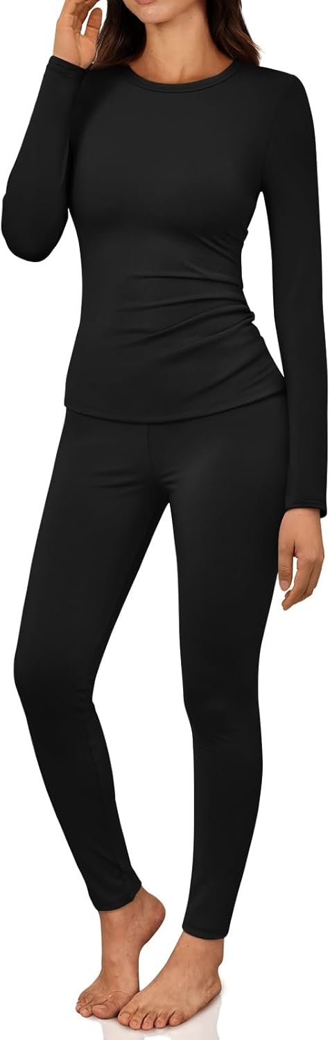 LILLUSORY Womens Long Johns Thermal Underwear Fleece Lined Leggings Warm Pajama Pants Set Shirts Winter Clothes 2026