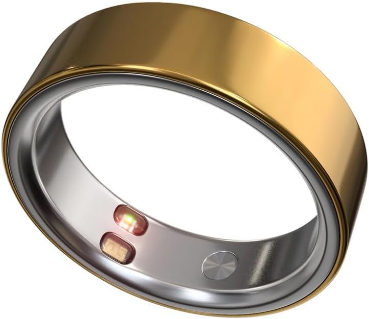 Smart Ring Health Tracker 5ATM Waterproof Sport Ring Exclusive Vibration Alerts Titanium Blood Oxygen/Sleep/Emotional Management Women Cycle Prediction Compatible with iOS/Android Royal Gold 9.5