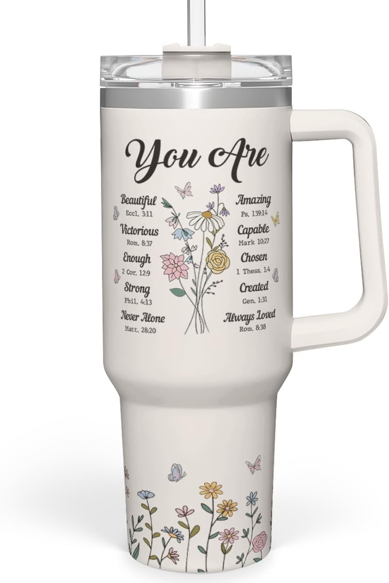 Christian Gifts for Women, Inspiration Gifts Tumbler 40oz Stainless Steel Insulated with Handle and Straw – Mother’s Day Birthday Religious Gifts for Mom, Friend, Sister, Grandma