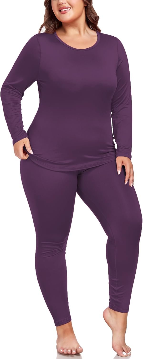 ForHailey Women’s Plus Size Thermal Sets for Women Underwear Long Johns Long Sleeve Base Layer Top and Bottom Sets XL-5XL
