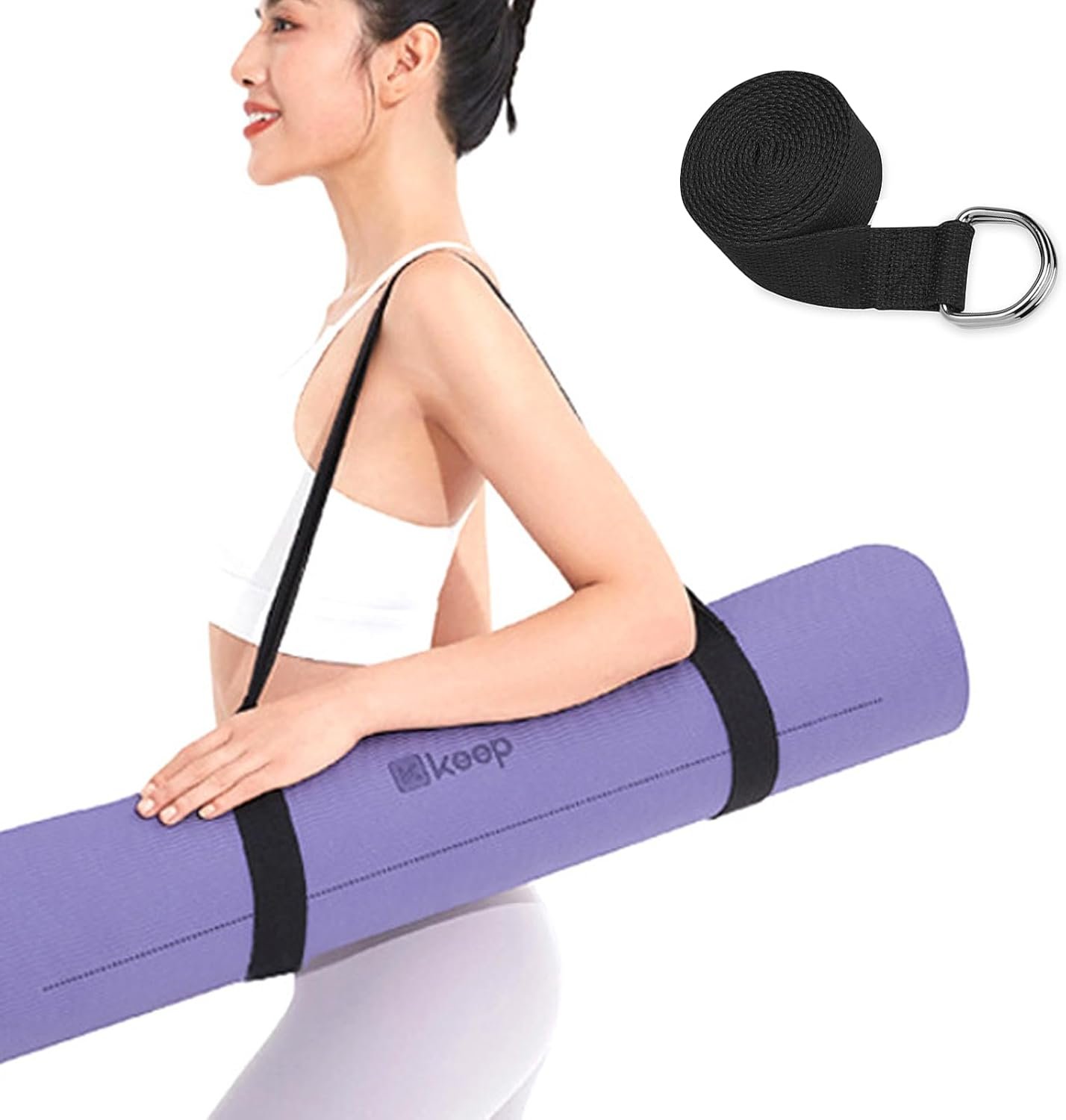 Yoga Mat Sling yoga straps for stretching Carrying Strap for Yoga Mat with Metal D-Rings for Secure Fit (No Mat Included)