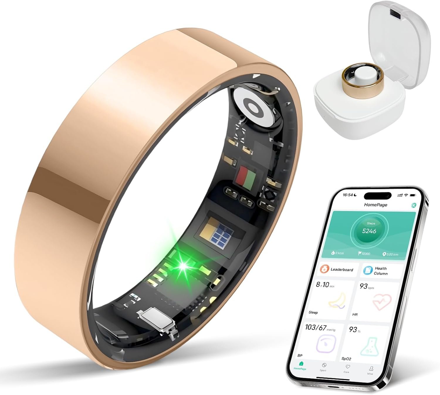 BIEMHA IP68 Waterproof Smart Ring – Fitness & Health Tracker with Sleep/Exercise Monitoring, Unisex for Women Men, iOS & Android Compatible, Long Lasting Battery Life, No Subscription (Rose Gold, 8)