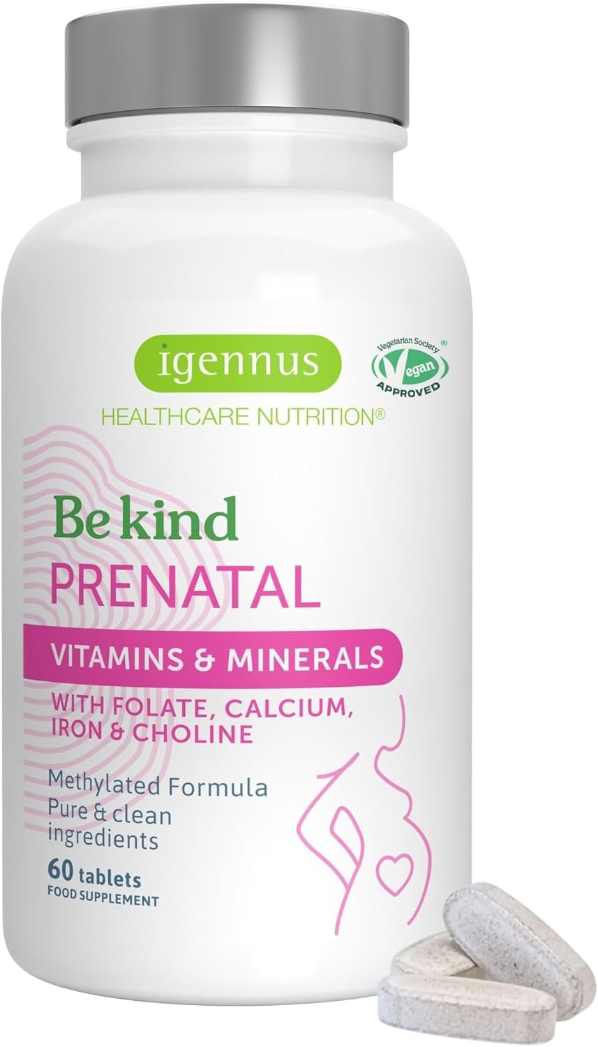 Igennus Methylated Prenatal Multivitamin for Women, Folate for MTHFR, High Absorption, Pure & Clean, Gentle Iron, Choline, Calcium & Magnesium, Vegan Pregnancy Vitamins, Halal, Non-GMO, 60 Tablets