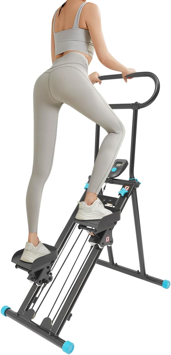 Stair Stepper for Home Gym, Folding Vertical Climber Cardio Exercise Machine Machine, Cardio Exercise Climber with Adjustable Handlebar, Stair Climber for Full Body Workout for Women & Men