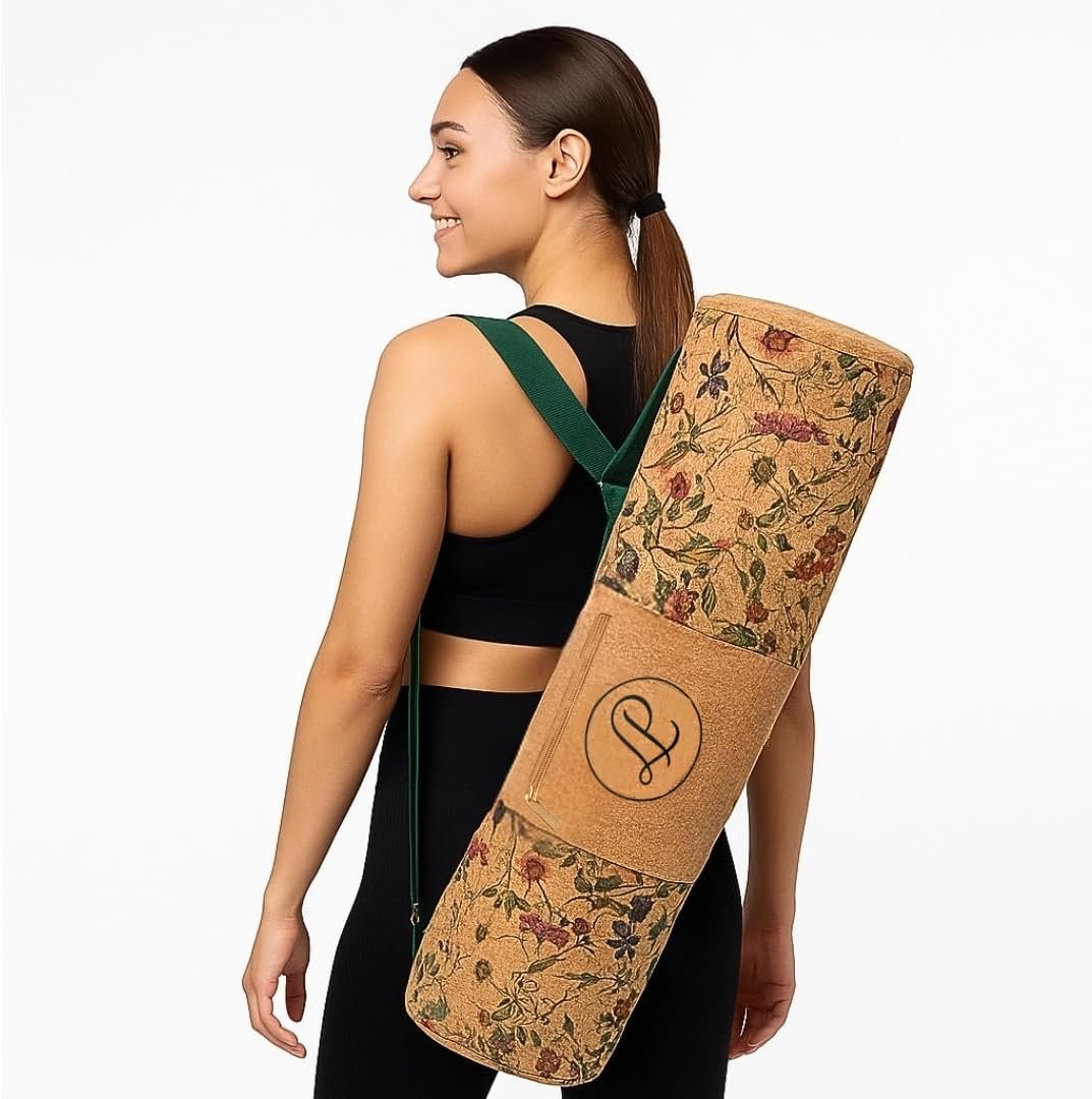 Lumberjack Plaid Cork Yoga Mat Bag – Fits Mats Up to 72” Long and ½” Thick (Approx. 4.25” Rolled Diameter) – 24” Carry Bag with Adjustable Strap, Front + Interior Zip Pockets